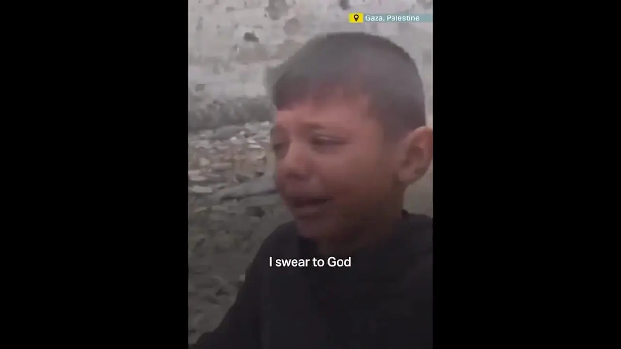 وحشت یک کودک در غزه از وحشی‌گری صهیونیست‌ها در فلسطین