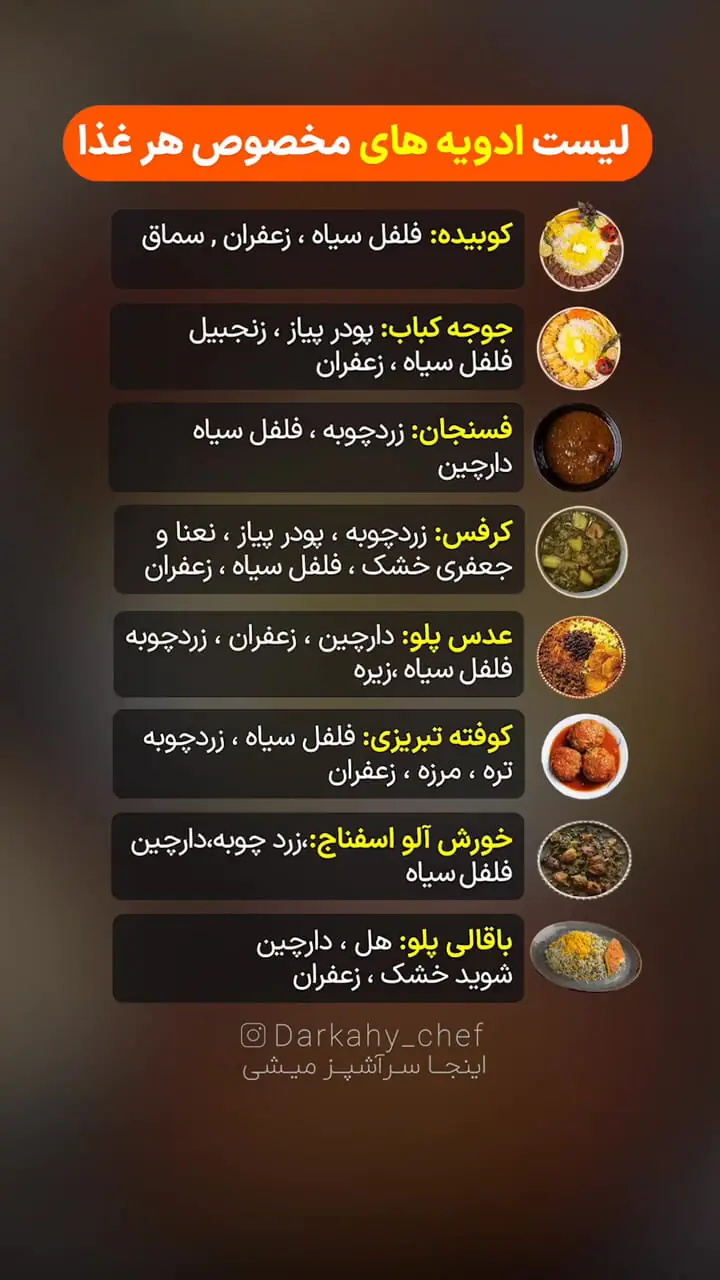 لیست ادویه های مخصوص غذاهای ایرانی