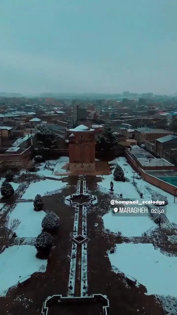 فیلم مراغه زیر برف / زمستانی رویایی در باغ شهر ایران