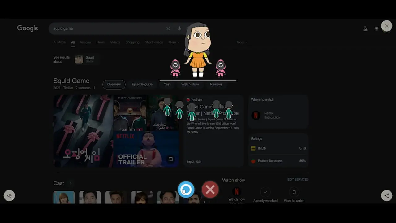 چالش Squid Game حالا در گوگل قابل بازی است! + فیلم