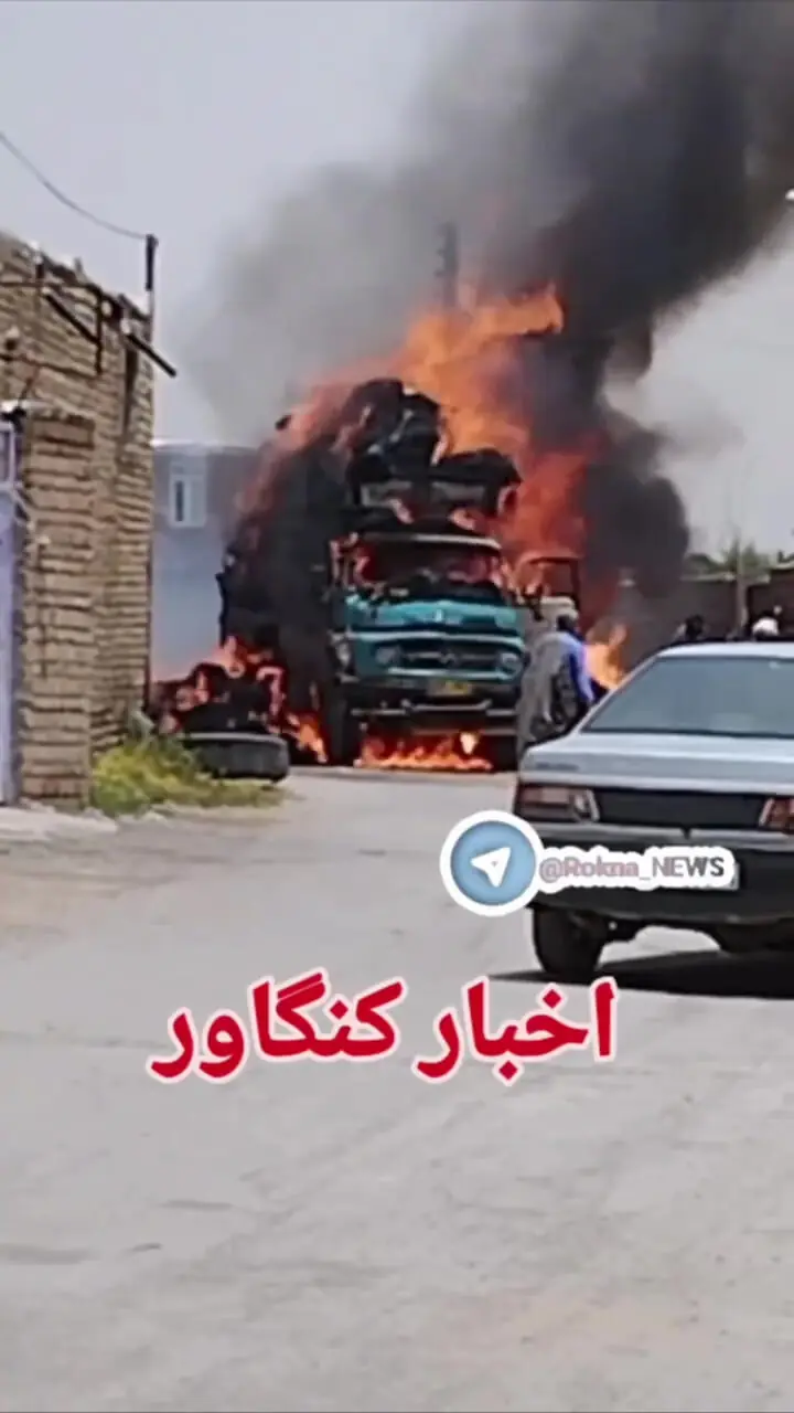 فیلم آتش سوزی هولناک کامیون پس از برخورد با سیم برق