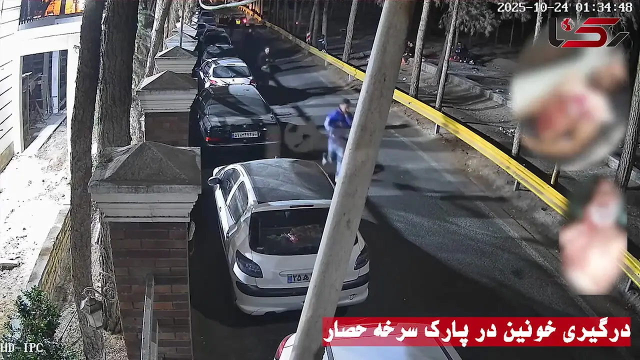 فیلم لحظه حمله 4 مرد قمه کش به پراید نقره ای رنگ در پارک جنگلی سرخه حصار 