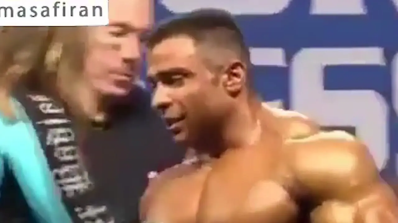 فیلم / تذکر جدی بیت الله عباسپور، کوه عضله ایران به یک دختر خارجی در مسترالمپیا: من مسلمانم به من دست نده/ روحش شاد