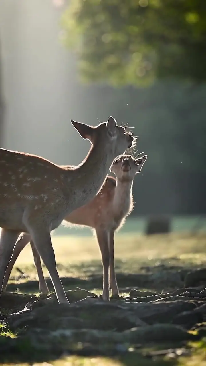 فیلم زیبایی آهو و بچه‌اش در دل جنگل آرام