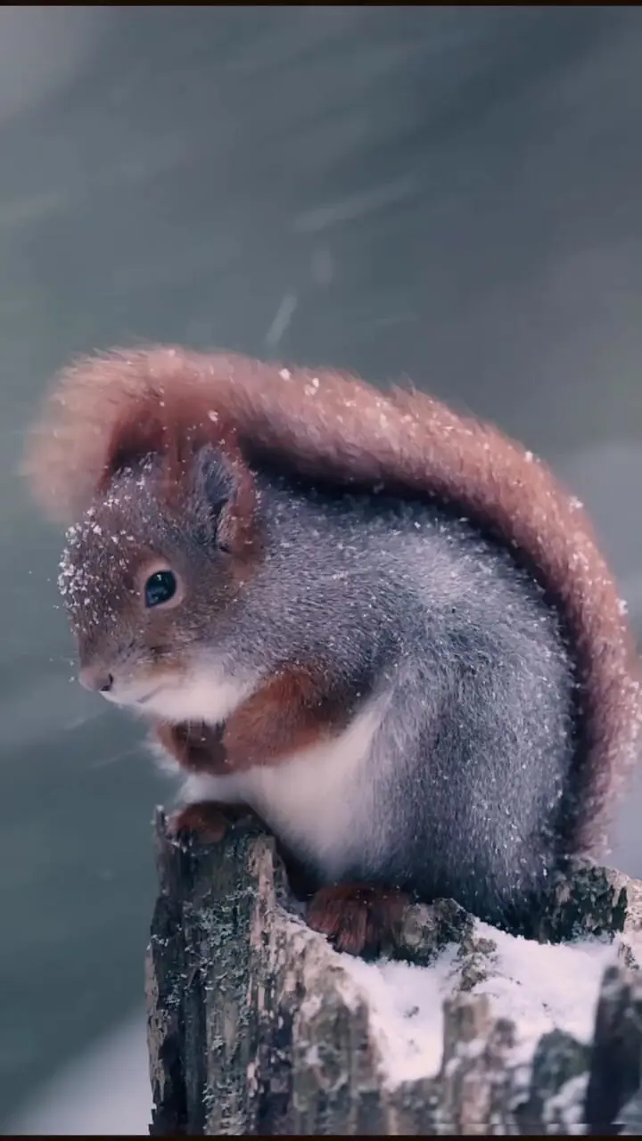 فیلم لحظه غمگین سنجاب در میان برف