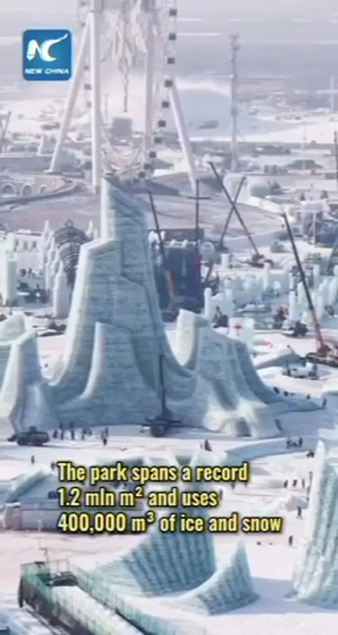 فیلم افتتاح بزرگ‌ترین پارک یخی و برفی جهان در چین