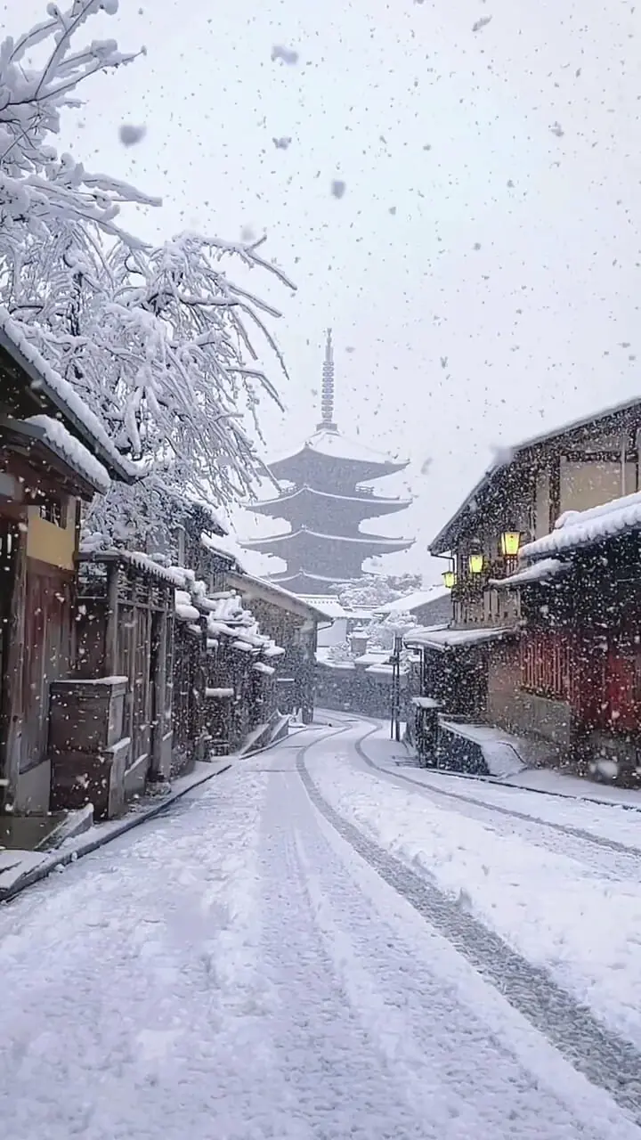 فیلم سپیدپوش شدن شهر کیوتو پس از بارش برف