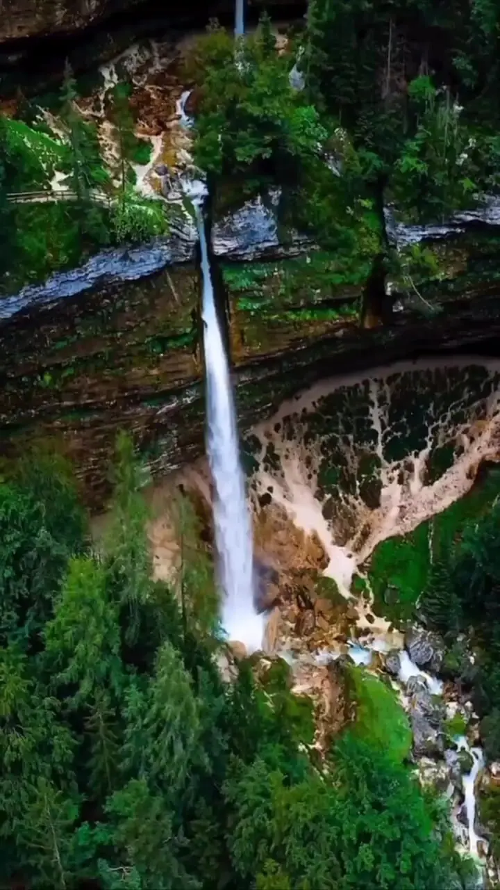 فیلم هوایی از آبشار بلند در دل جنگل