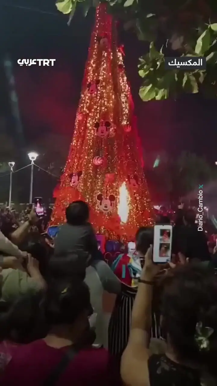 فیلم آتش‌سوزی ناگهانی درخت کریسمس در مکزیک