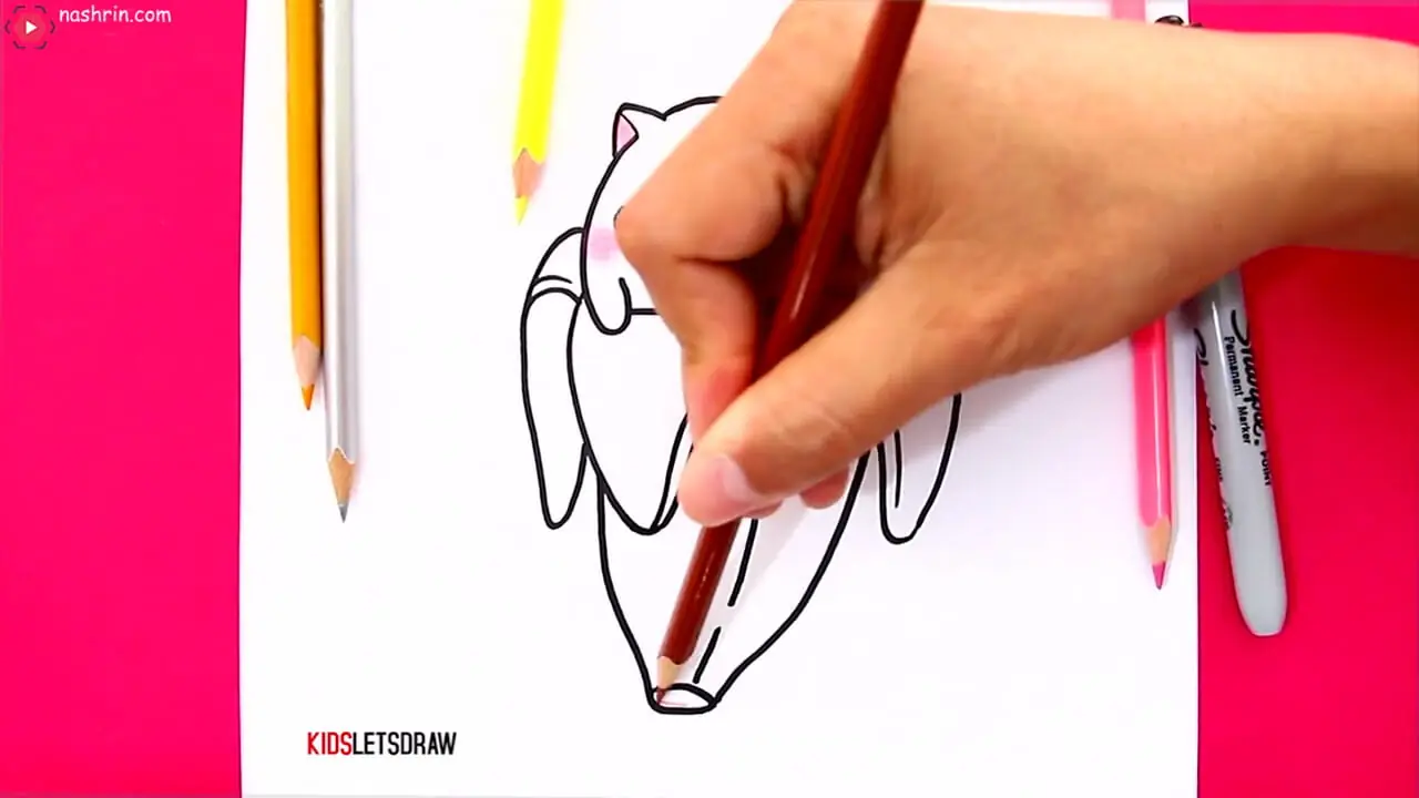 فیلم آموزش نقاشی گربه بامزه کودکانه