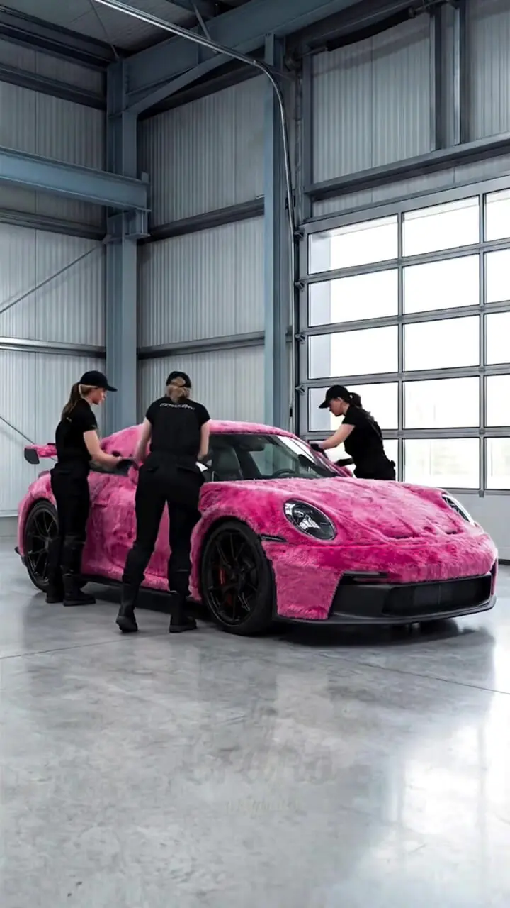 فیلم تبدیل پورشه به هیولای صورتی پشمالو با هوش مصنوعی