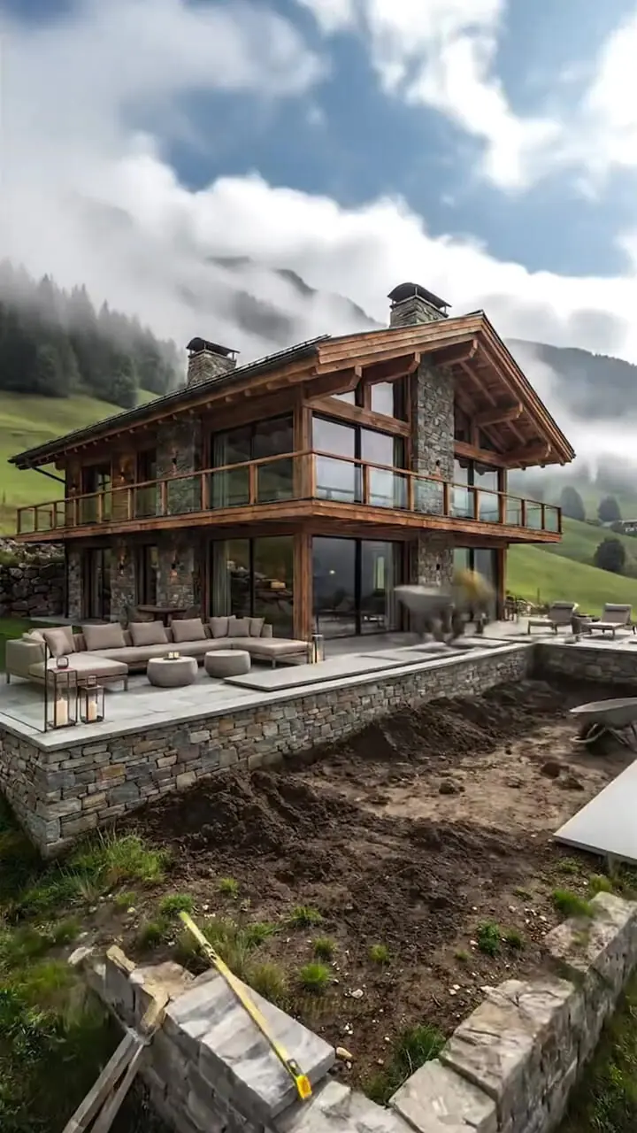 فیلم ساخت ویلای لوکس کوهستانی سوئیس با هوش مصنوعی