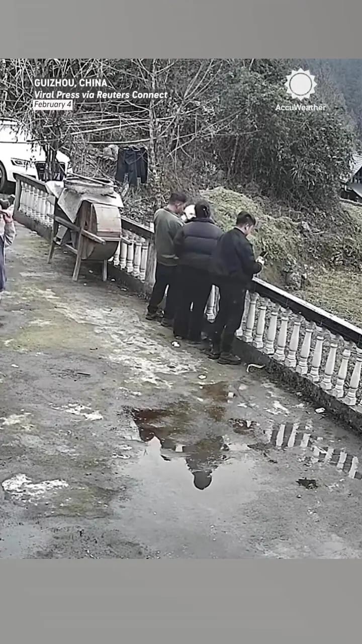 فیلم سقوط غیرمنتظره سه نفر در تراس باغ