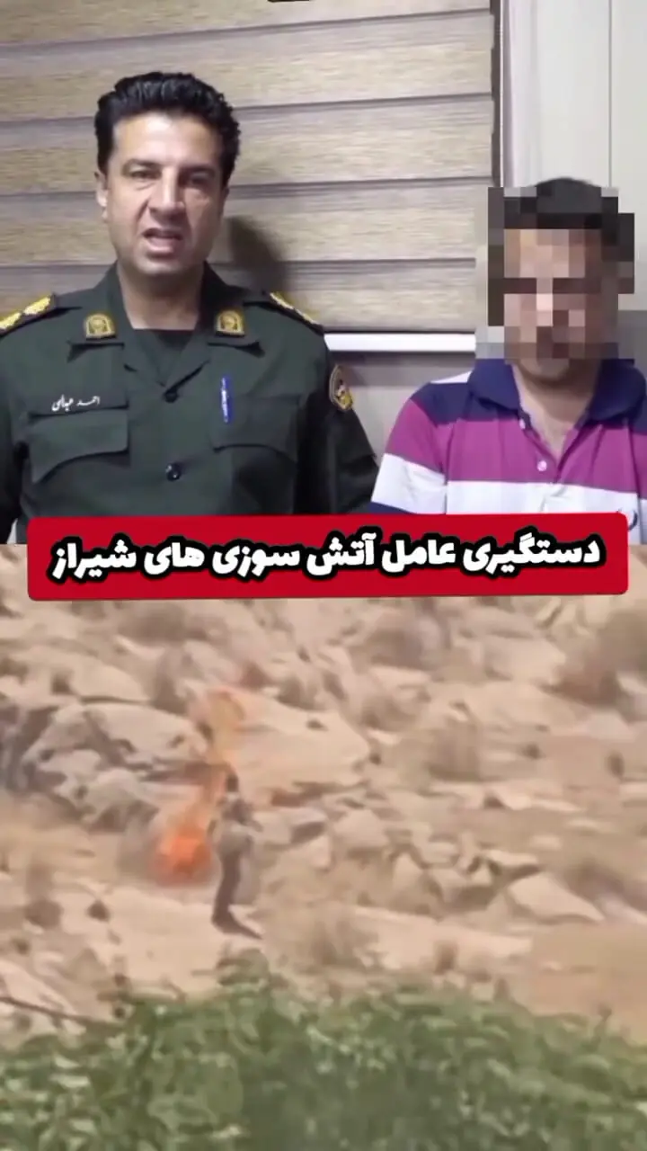فیلم بازداشت عامل آتش‌سوزی ارتفاعات شیراز / متهم به آتش زدن منابع طبیعی اعتراف کرد