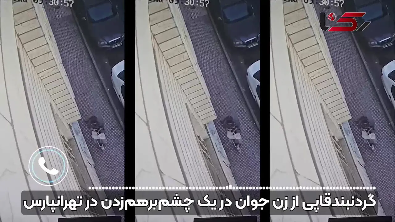 فیلم لحظه گردنبندقاپی از زن جوان در یک چشم‌برهم‌زدن در تهرانپارس / این دزد را می شناسید ؟!