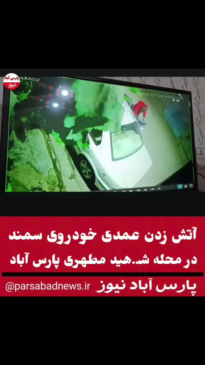 فیلم / لحظه آتش‌سوزی عمدی خودروی سمند در پارس‌آباد مغان